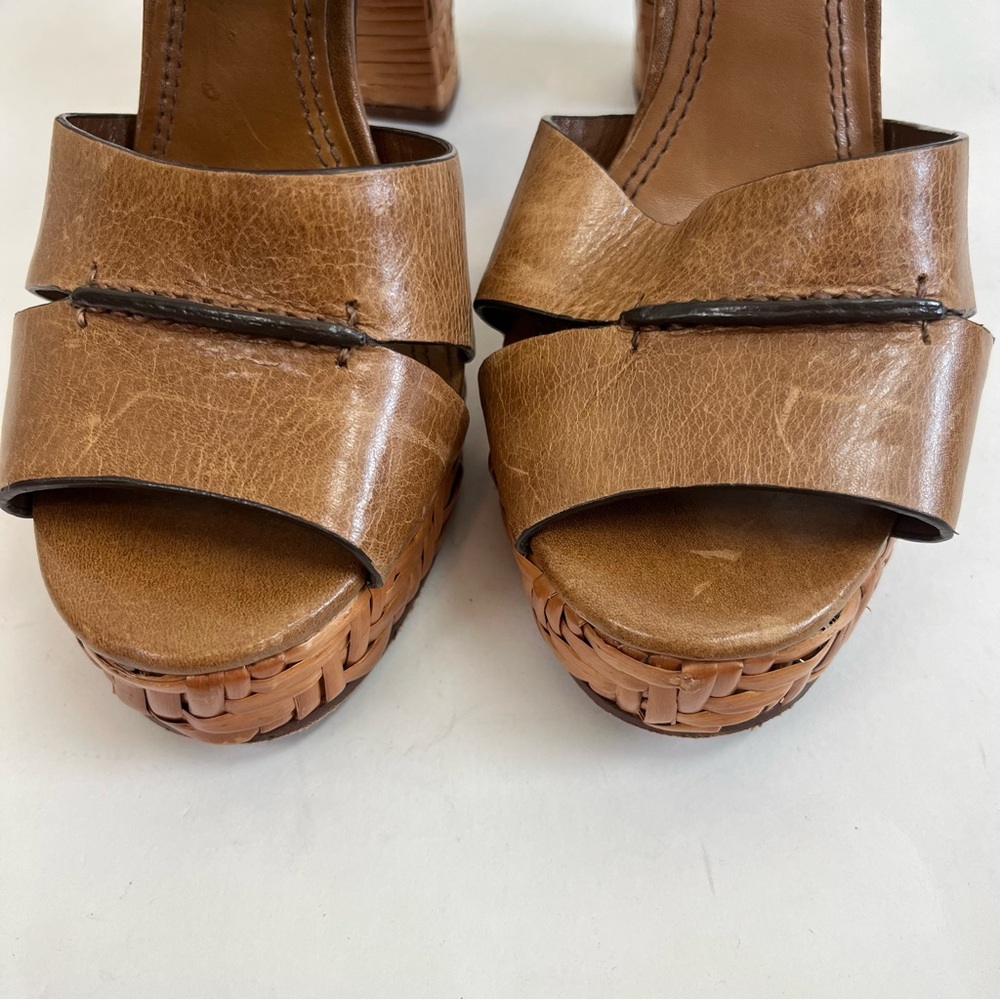 Tory Burch Heels Cella Cognac Leather Strappy Platforms Sandal - Picture 4 of 12
